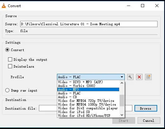 Choose Audio Profile