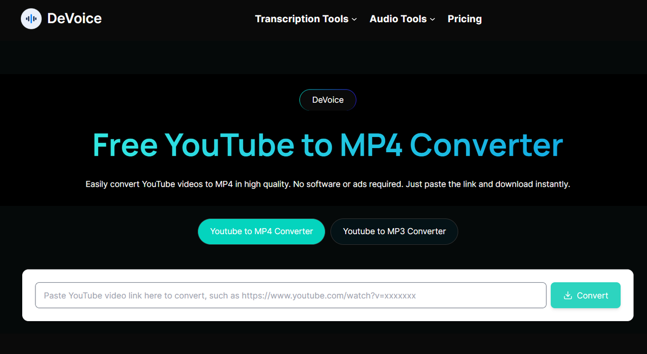 DeVoice YouTube MP4 Downloader Interface