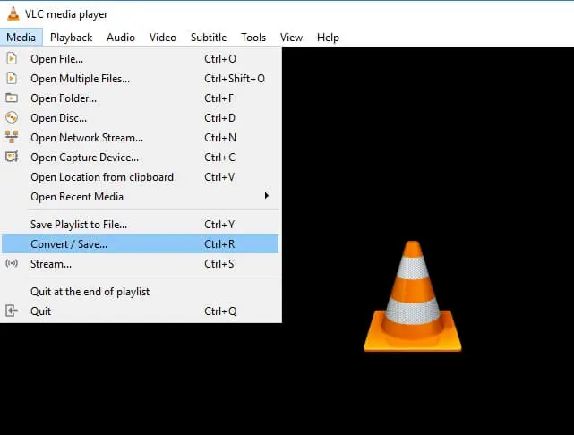 Open VLC → Media → Convert/Save